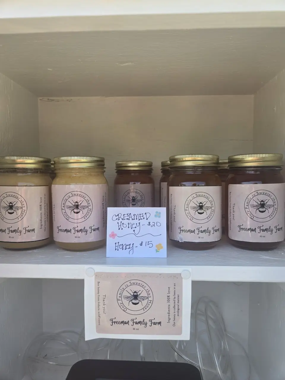 Honey jars stocked on a shelf